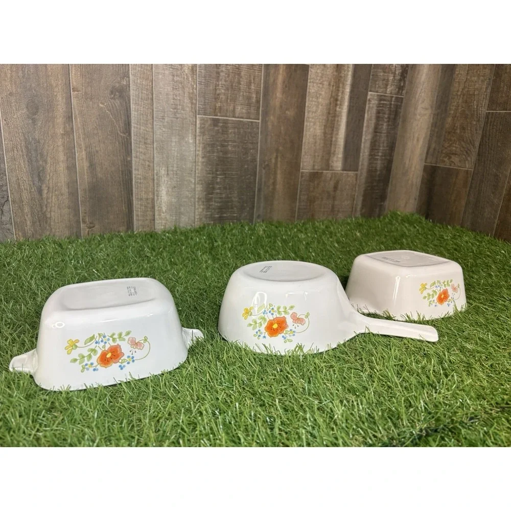 Vintage CorningWare 3-Piece Lot Wildflower Pattern Sauce Pans‎ & Casseroles USA
